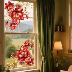 Red Lotus Flower Wall Stickers PVC Double Sided Visible Window Decals Self Adhesive Waterproof Glass Film For Home