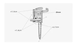 Detailed size specifications of silver tassel earring with rectangular zircon and chain