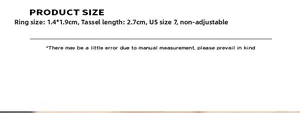 Detailed size chart for chain tassel ring showing US size 7 and 2.7cm tassel length