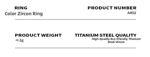 Detailed specification chart for a titanium steel ring with cubic zirconia stones