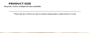 Size chart showing 0.3cm width and US ring size specifications for the stainless steel ring