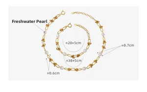 Detail of freshwater pearl jewelry set with gold knot chain dimensions and sizes