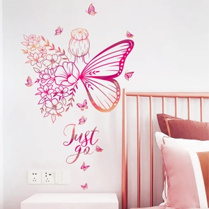 Just Go Schmetterling Mädchen Wandtattoo mit rosa Farbverlauf für kreative Schlafzimmer