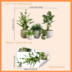 Large tropical potted plants wall stickers set for living room and balcony wall decor