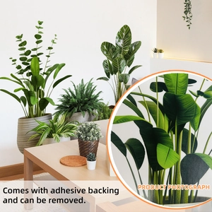 Macro detail of high-definition tropical plant wall stickers with adhesive backing