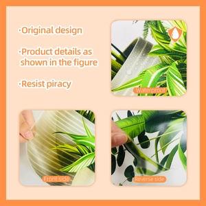 Detail showing waterproof green leaf wall sticker with texture and adhesive backing