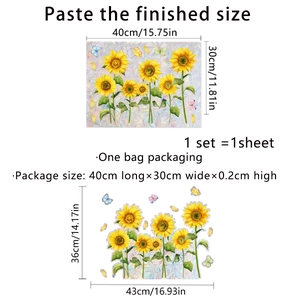 Sunflower and butterfly window sticker dimensions showing product size 16.93x14.17in
