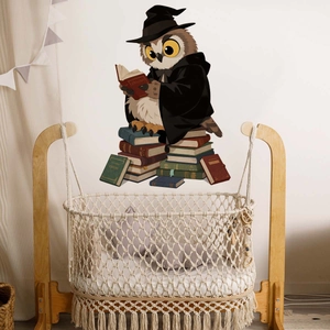 Cartoon owl wizard reading books wall sticker for children bedroom decoration