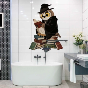 Cartoon owl wizard on books wall decal for living room and bedroom home decoration