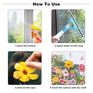 Four-step installation guide for applying sunflower and butterfly static window clings
