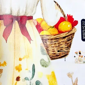 Detail of hand-painted girl in floral dress with fruit basket self-adhesive wall sticker