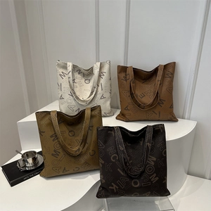 Retro large capacity tote bags in white, camel, green and brown with letter patterns