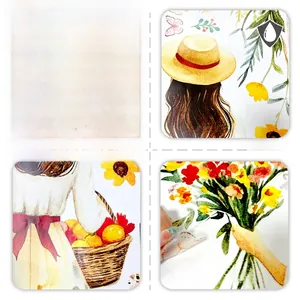 Detail of waterproof wall stickers showing girl with sun hat and fruit basket patterns