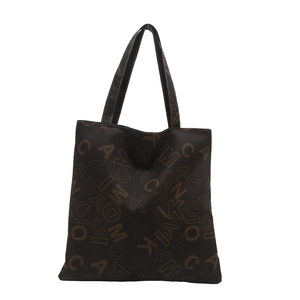 Brown vintage tote bag with elegant letter print and large capacity for daily commuting