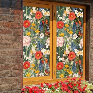 Floral Butterfly Window Cling Static PVC Sticker Decorative Privacy Film Watercolor Style For Glass Home Decor