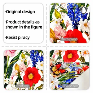 Detail showing waterproof floral window film with butterflies and double-sided visual effect