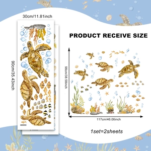 Cartoon sea turtle and fish wall stickers set measuring 117x98cm for home decoration