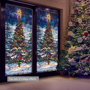 Double-sided Christmas tree window clings with colorful light pattern for glass decoration