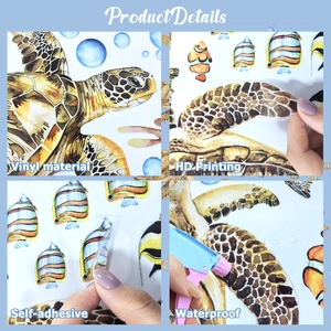 Detail of waterproof vinyl turtle wall decal showing HD printing and adhesive quality