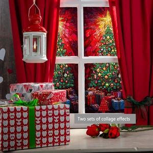 Detailed close-up of double-sided Christmas tree window stickers with star patterns