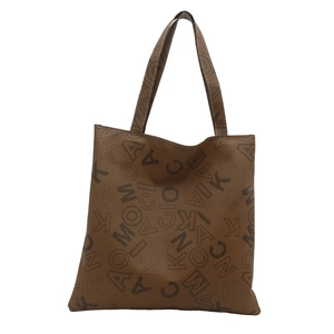 Brown vintage tote bag with letter print patterns for women, stylish large capacity bag