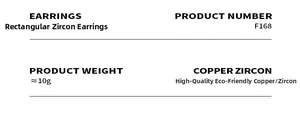 Specifications for rectangular zircon earrings featuring eco-friendly copper material info