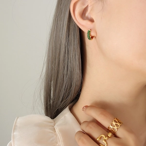 Titanium Steel Hoop Earrings 18K Gold Plated Round Micro Paved Zircon Huggies Fashion Jewelry For Women