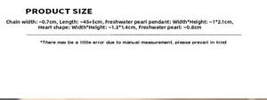 Größentabelle für Halskette aus Titanstahl mit Herz- und Perlenanhänger, 45+5 cm Länge