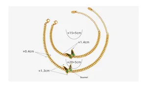 Maße für Gold-Armband und Fußkette mit Emaille-Schmetterling und kubanischem Kettenmuster