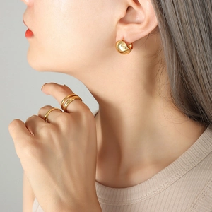 Minimalist Copper Ball Earrings High Polished Smooth C Shaped Spherical Huggie Ear Buckle Fashion Commute For Women