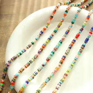 Minimalist colorful natural stone beaded necklace with 40cm plus 5cm extension chain