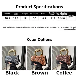 Detailed size specifications and color comparison of leopard print mini crossbody bags