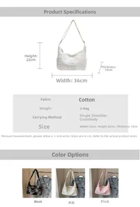 Detailed size specifications and material specs for the candy-colored canvas crossbody bag
