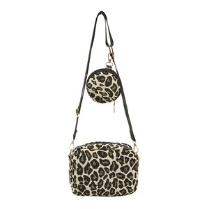 Set borsa a tracolla leopardata con portamonete rotondo e tracolla regolabile