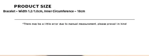 Size chart showing width and circumference for 18k gold plated stainless steel bracelet