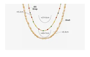 Detail view of double-layer necklace with shell beads and oil drip pendant dimensions