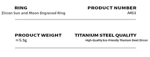 Spécifications de la bague soleil lune avec reliefs en acier titane et pierres de zircon