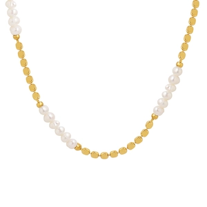 Collier minimaliste pour femme avec perles d'eau douce et perles carrées dorées