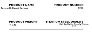 Technical specifications of Inverse J-shaped titanium steel earrings weighing 6.4g