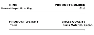 Detailed technical specifications for the rhombic zircon brass ring with product weight