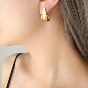 Modern gold-plated curved J-shape earrings for women, minimalist titanium steel jewelry