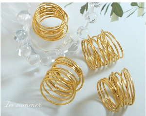 Detailed shot of multi-layer gold spiral rings with modern minimalist coil design