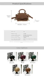 Spécifications de taille et options de couleurs pour le sac à bandoulière à pompon