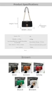 Detailed technical specifications and dimensions for five colors of croc-embossed PU bags