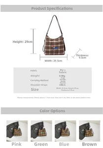 Spécifications détaillées de taille pour le sac fourre-tout à carreaux vintage