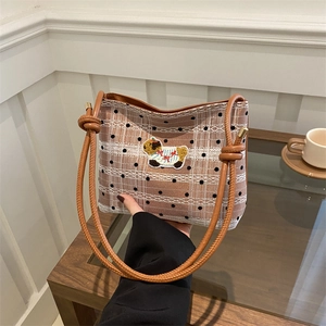 Sac Seau Rétro À Carreaux Pois Dentelle Sac Bandoulière Avec Broderie Animale Urbain Simple Sac Sous Aisselle