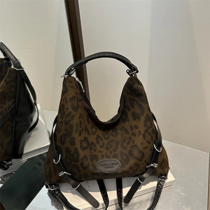 Damen Retro Leopardenmuster Tragetasche PU Leder Leinwand Große Kapazität Schulter Umhängetasche Für Den Täglichen Pendelverkehr