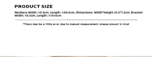 Size chart showing dimensions for the rhinestone necklace and bracelet jewelry set