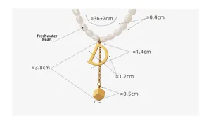 Detail showing 36+7cm freshwater pearl necklace length and D letter tassel pendant dimensions