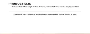 Size chart showing French style necklace dimensions with Letter D and tassel measurements